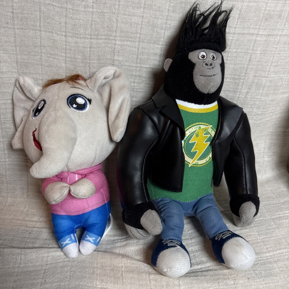 Ty Beanie Babies SING 2 Johnny Gorilla 8” Plush & TOMY Meena Elephant 6” Toy Lot